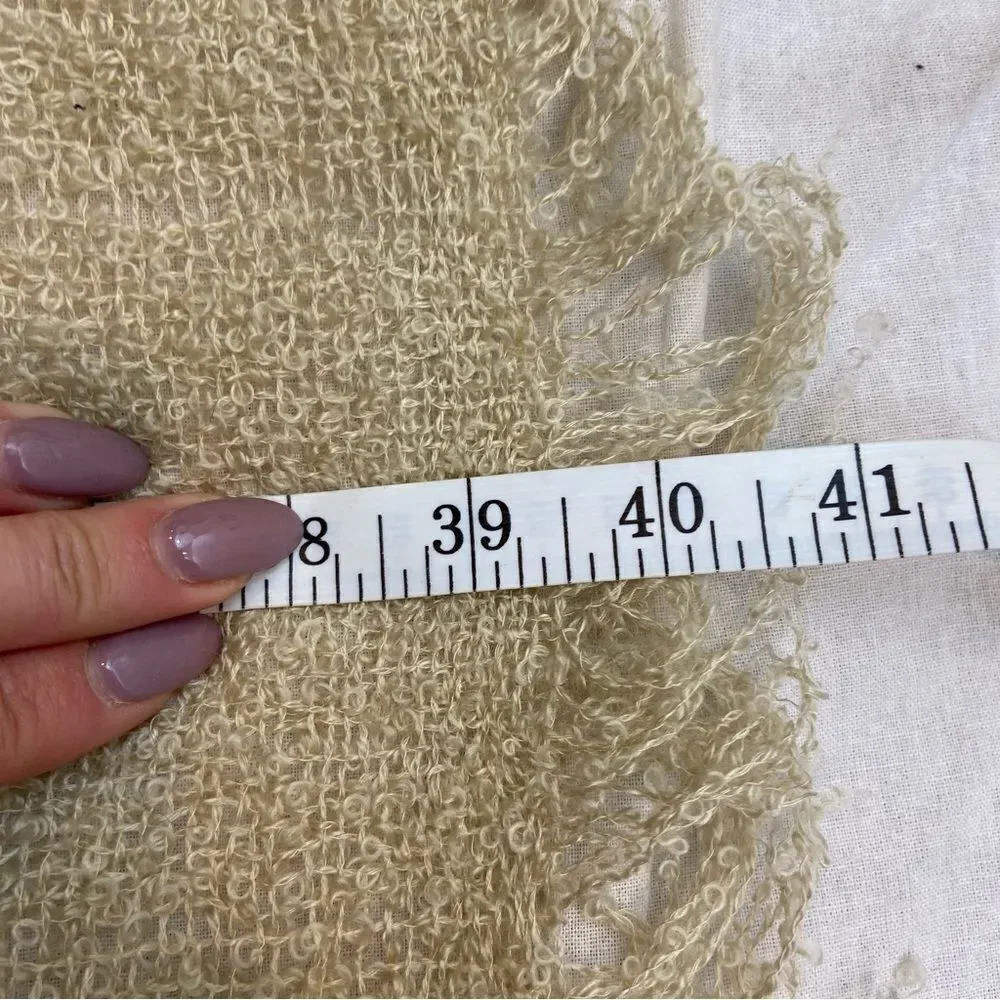 Vintage Off White Woven or Knit Square Fringe Hem‎ Scarf Wrap